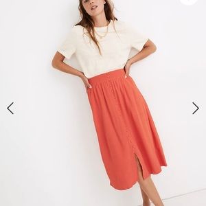 Madewell Smocked Waist Button-Front Midi Skirt